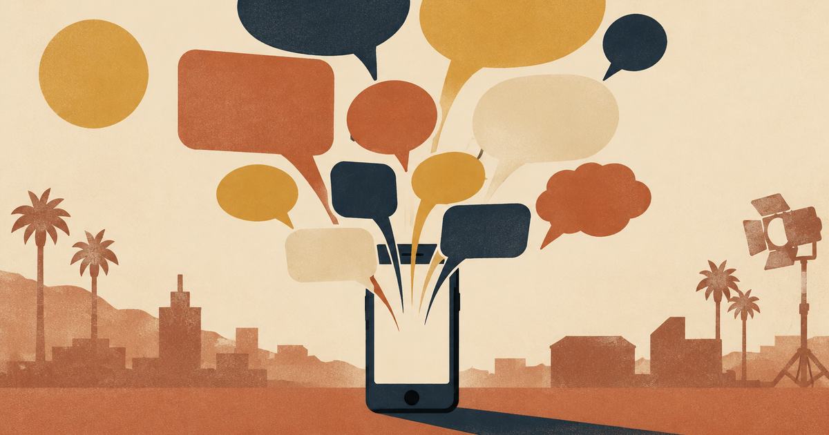A phone with many blank speech bubbles of different shapes rising from its screen